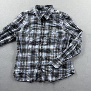 Pendleton Shirt Womens Medium Gray Blue Plaid Cotton Flannel Button Front